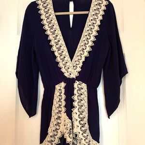 ILLA ILLA Navy & Ivory lace Romper